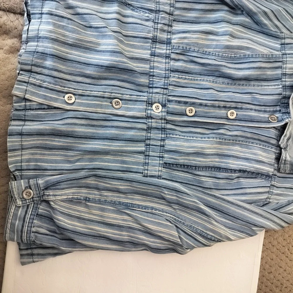 Blue White Striped Button Front Peplum Jacket Cotton‎ Lyocell RN 92309 L
